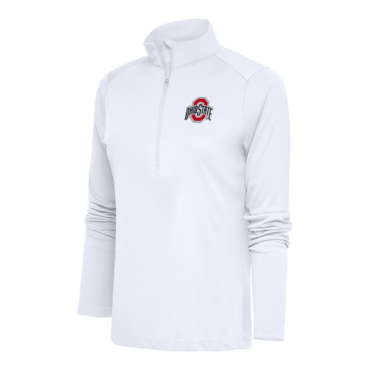 Ladies Ohio State Buckeyes 1/2 Zip Tribute White Jacket - Front View