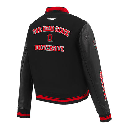 Ladies Ohio State Buckeyes Prostandard Classic Wool Varsity Jacket In Black - Back Right View