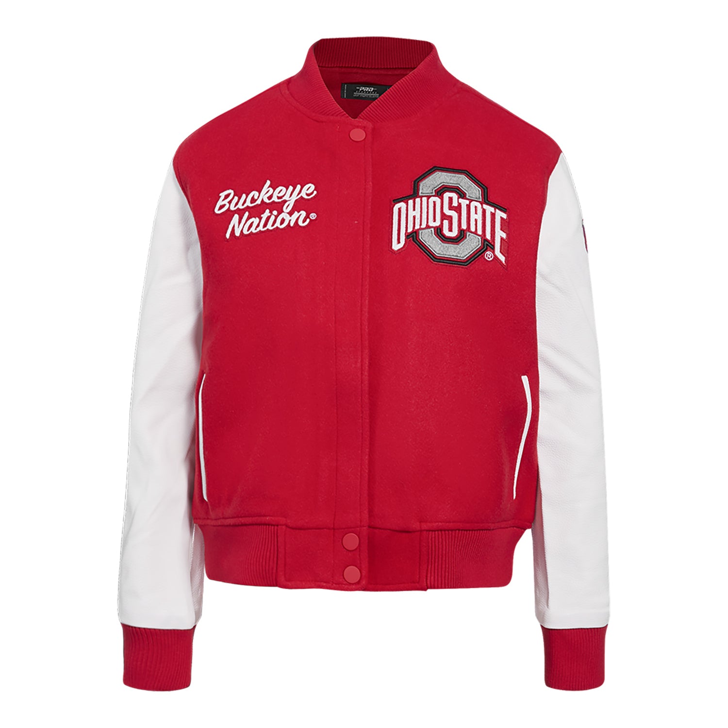 Ladies Ohio State Buckeyes Classic Wool Varsity Jacket In Red - Front View