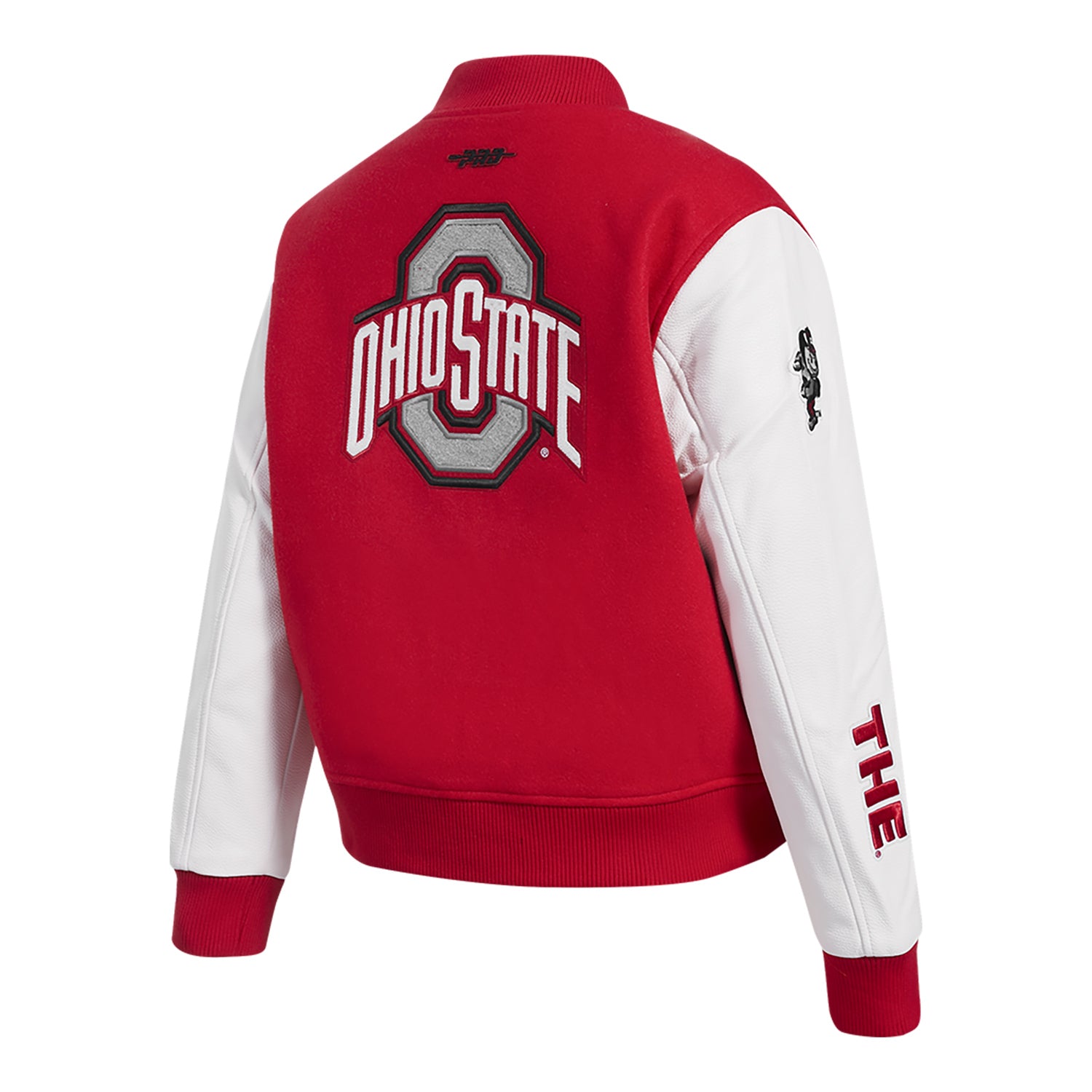 Ladies Ohio State Buckeyes Classic Wool Varsity Jacket In Red - Back Side View