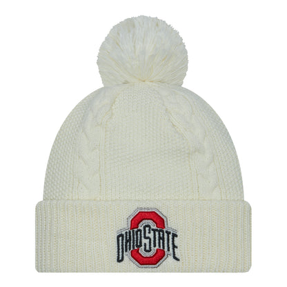 Ladies Ohio State Buckeyes Cabled White Knit Hat - In White - Front View