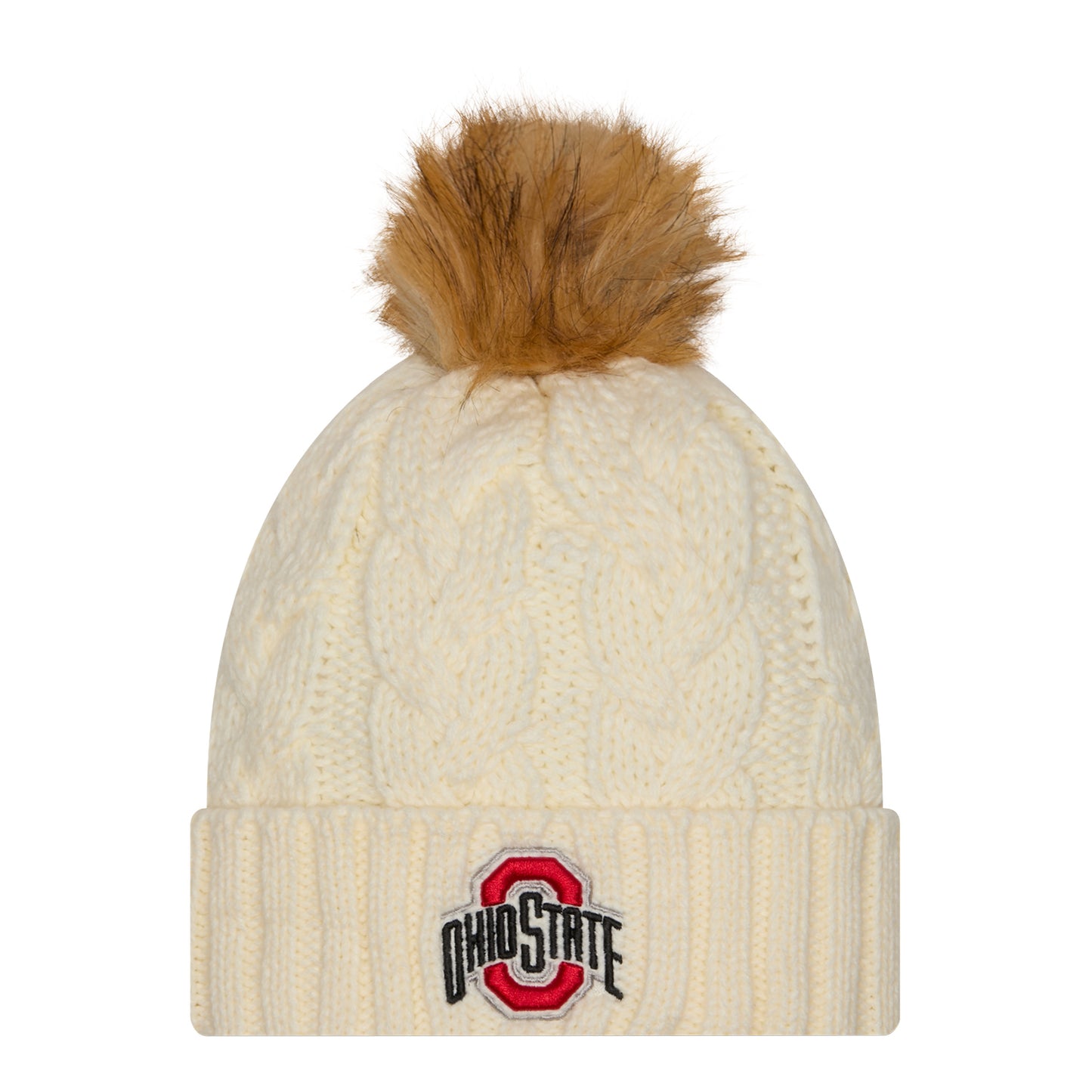Ohio State Buckeyes New Era Faux Fur Pom Cream Beanie - Front View
