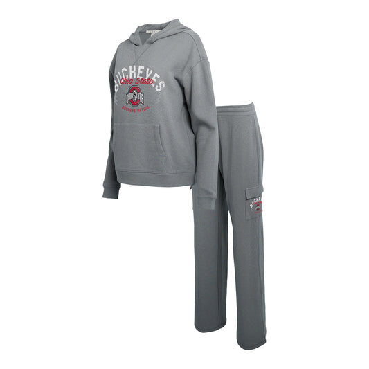 Ladies Ohio State Buckeyes WEAR Waffle Lounge Set In Gray - Set View