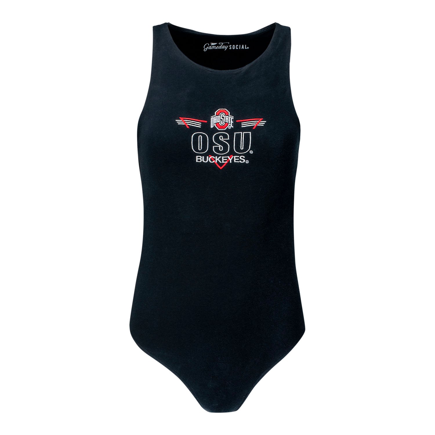 Ladies Ohio State Buckeyes High Neck Bodysuit In Black - Front View