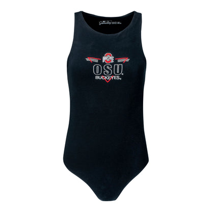 Ladies Ohio State Buckeyes High Neck Bodysuit In Black - Front View