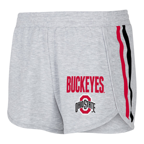 Ladies Ohio State Buckeyes Short-Side Stripe Heather Gray Shorts - In Gray - Front View