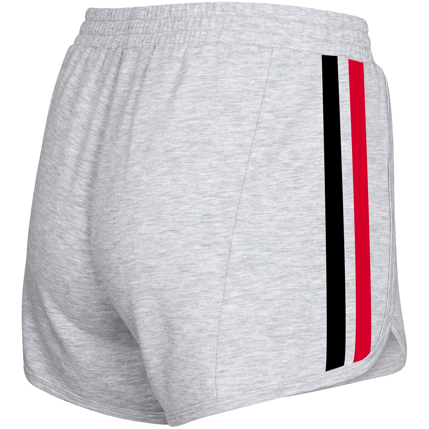 Ladies Ohio State Buckeyes Short-Side Stripe Heather Gray Shorts - In Gray - Back View