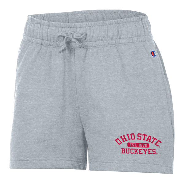 Ladies Ohio State Buckeyes Powerblend® Wordmark Gray Shorts - In Gray - Front View