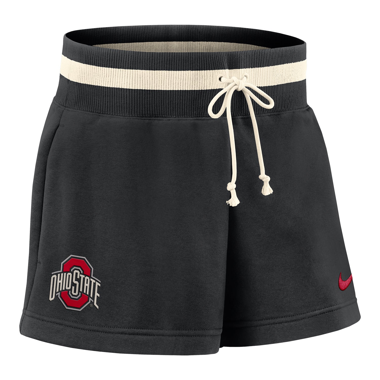 Ladies Ohio State Buckeyes Nike High Rise Primary Logo Short In Black - Front View