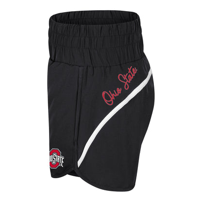 Ladies Ohio State Buckeyes Levitation High-Waisted Shorts - Back View