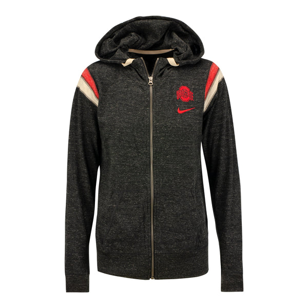 Ladies Ohio State Nike Vintage Gym Hooded Sweatshirt - In Black - Front View