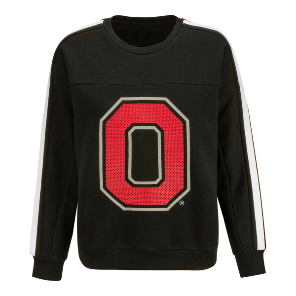 Ladies Ohio State Buckeyes Perforated O Crew Sweatshirt - In Black - Front View