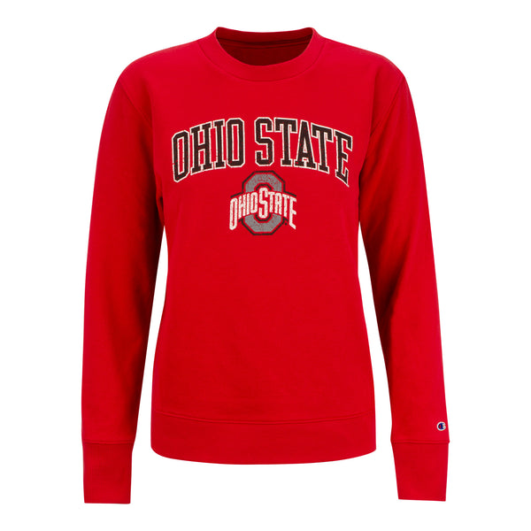 Ladies Ohio State Buckeyes University Brushed Crew Sweatshirt - In Scarlet - Front View