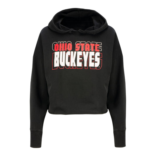 Ladies Ohio State Buckeyes Crop Black Hoodie - In Black - Front View