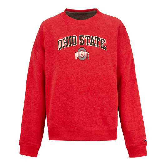 Ladies Ohio State Buckeyes Triumph Arched Buckeye Nation Crew Neck Sweatshirt - In Scarlet - Front View