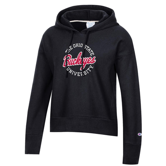 Ladies Ohio State Buckeyes Reverse Circled Buckeyes Hoodie - In Black - Front View