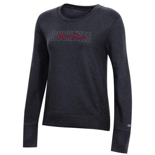 Ladies Ohio State Buckeyes University Overlap Buckeye Crew - In Black - Front View