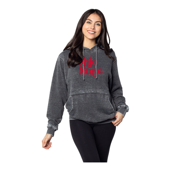 Ladies Ohio State Buckeyes Throwback Charcoal Hoodie - In Gray - Front View