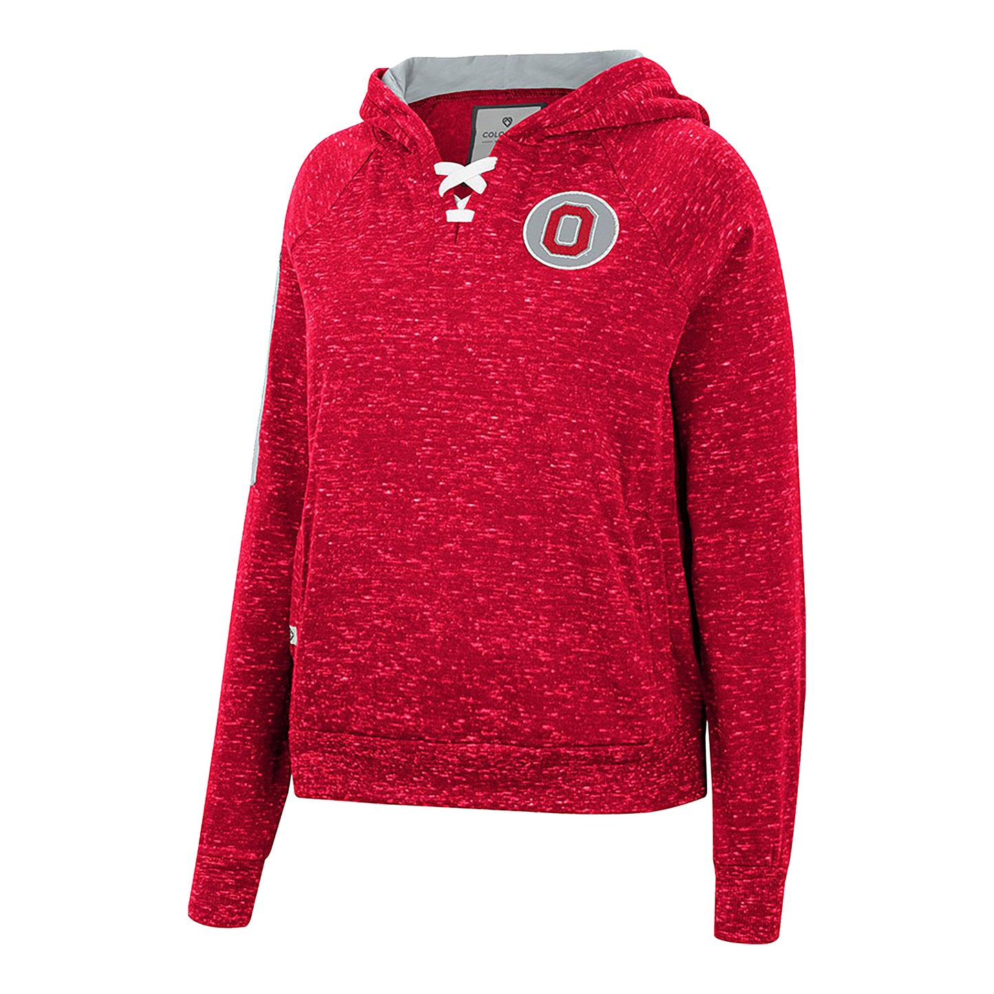 Ladies Ohio State Buckeyes Devel Speckle Hooded Scarlet  Sweatshirt - In Scarlet - Front View