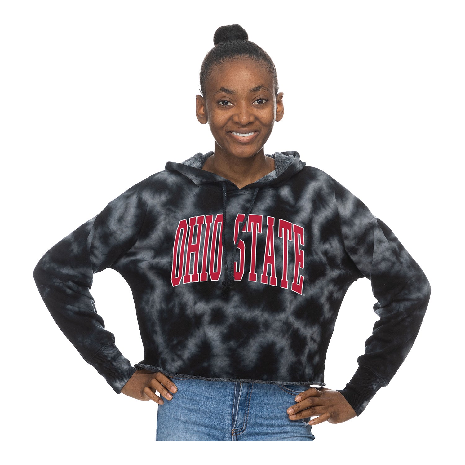 Ladies Ohio State Buckeyes Cloud Crop Hood - In Black - Alternate Front View