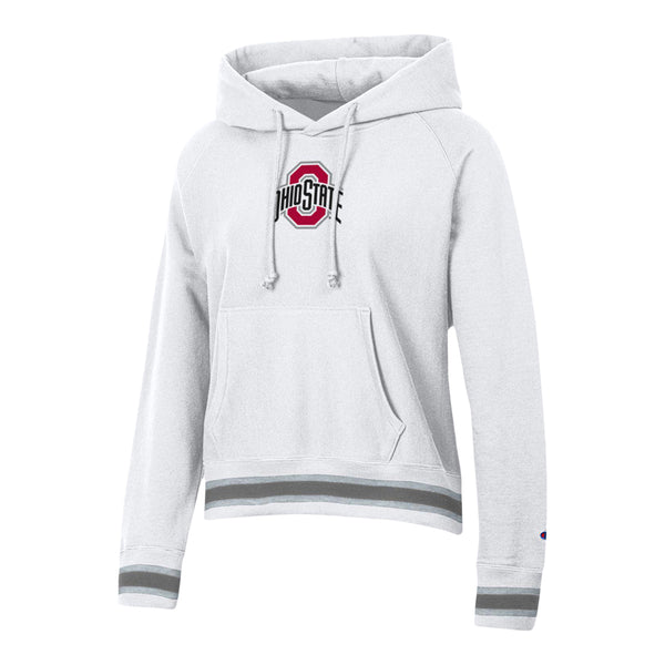 Ladies Ohio State Buckeyes White Higher Ed Hooded Sweatshirt - In White - Front View