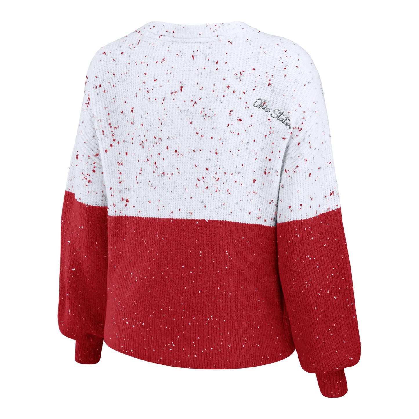 Ladies Ohio State Buckeyes Color Block Sweater - In Scarlet And White - Back View