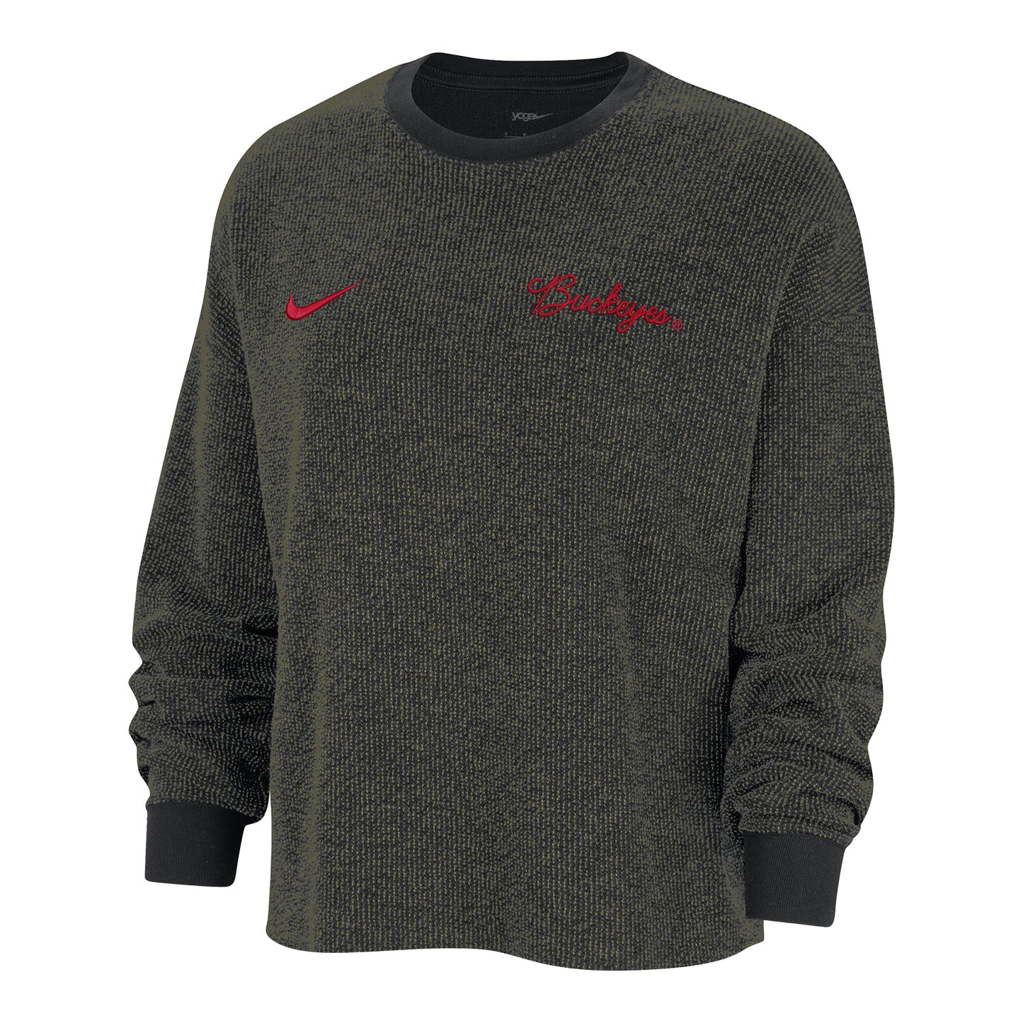 Ladies Ohio State Buckeyes Nike Yoga Black Crew Neck Sweatshirt - In Black - Front View