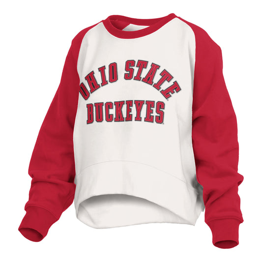 Ladies Ohio State Buckeyes Lotus Cozy Fleece White Crew - In White - Front View