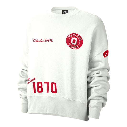 Ladies Ohio State Buckeyes Nike Everyday Campus White Crew Neck Sweatshirt - Front View