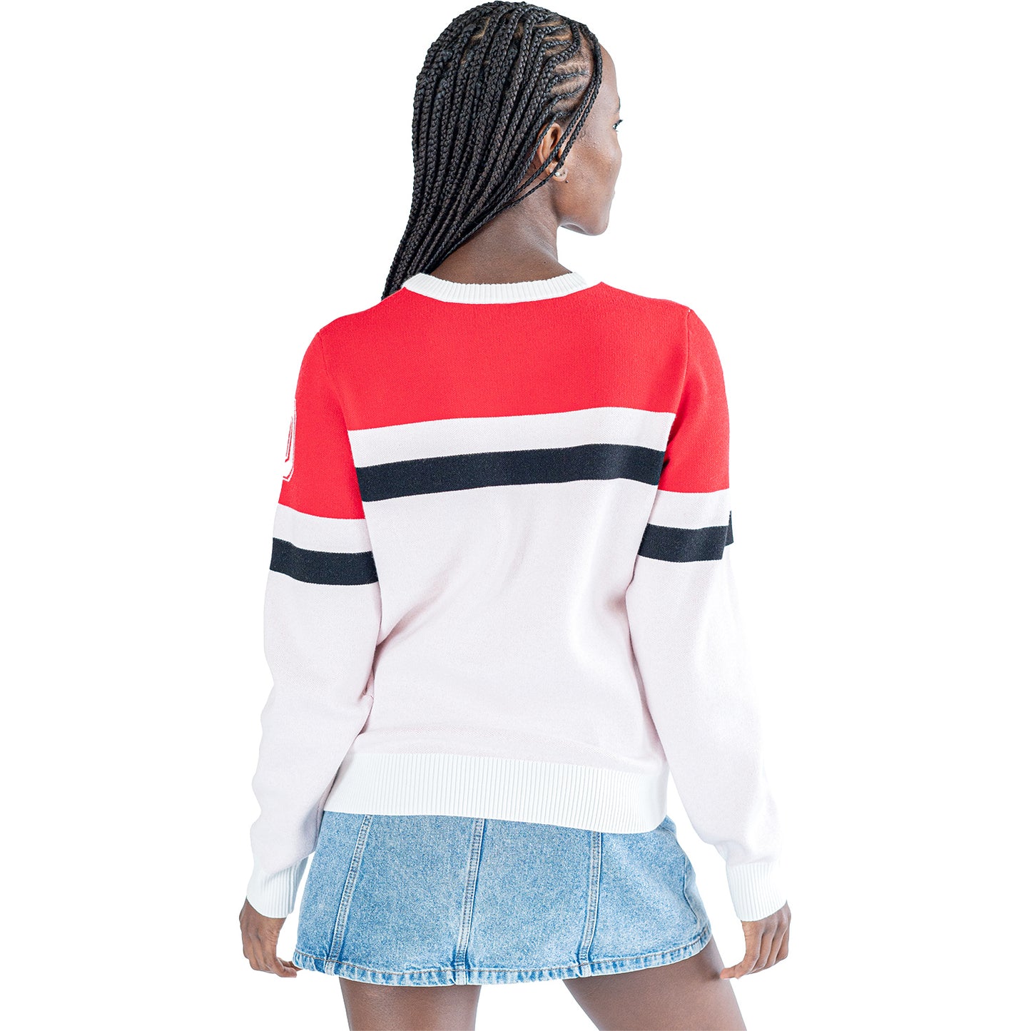 Ladies Ohio State Buckeyes Lusso Jaquard Stripe Crewneck Sweatshirt - Back View