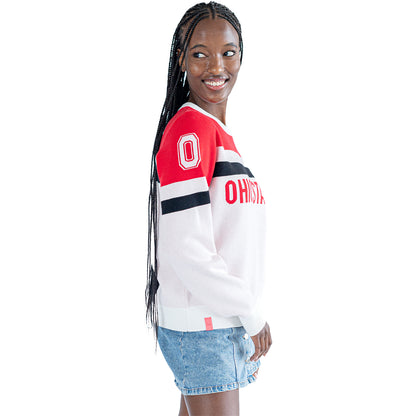 Ladies Ohio State Buckeyes Lusso Jaquard Stripe Crewneck Sweatshirt - Right View