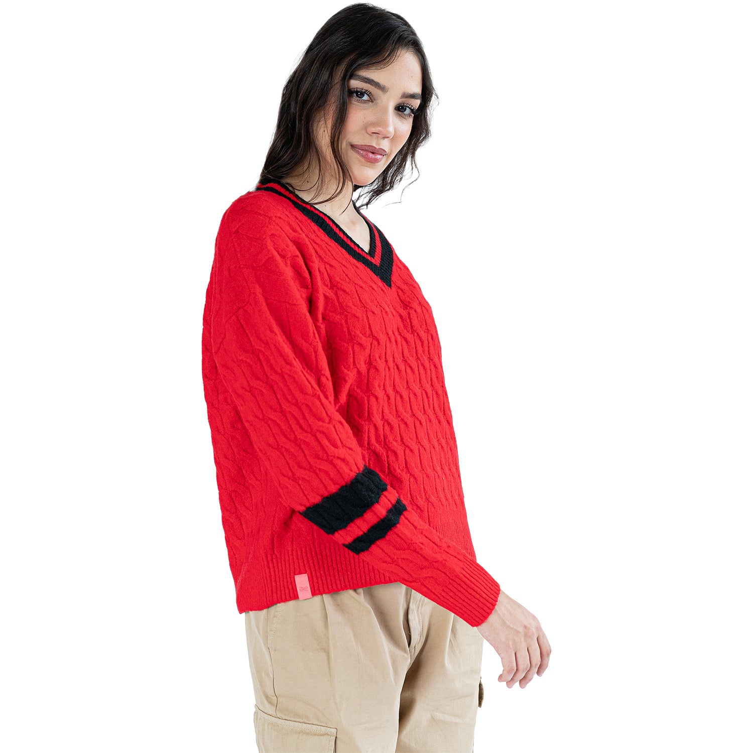 Ladies Ohio State Buckeyes Lusso Cable Knit V-Neck Sweater - Right View