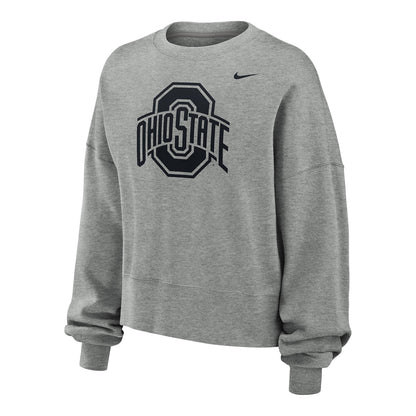 Ladies Ohio State Buckeyes Nike Primary Logo Gray Crewneck Sweatshirt - Front View