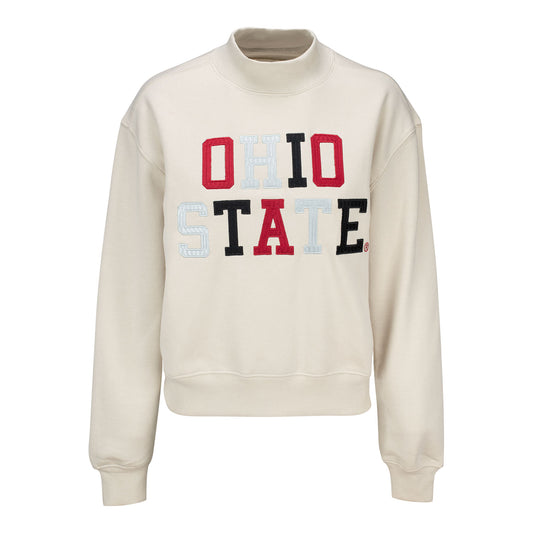 Ladies Ohio State Buckeyes Ivory Crew Crop Sweatshirt - Main View