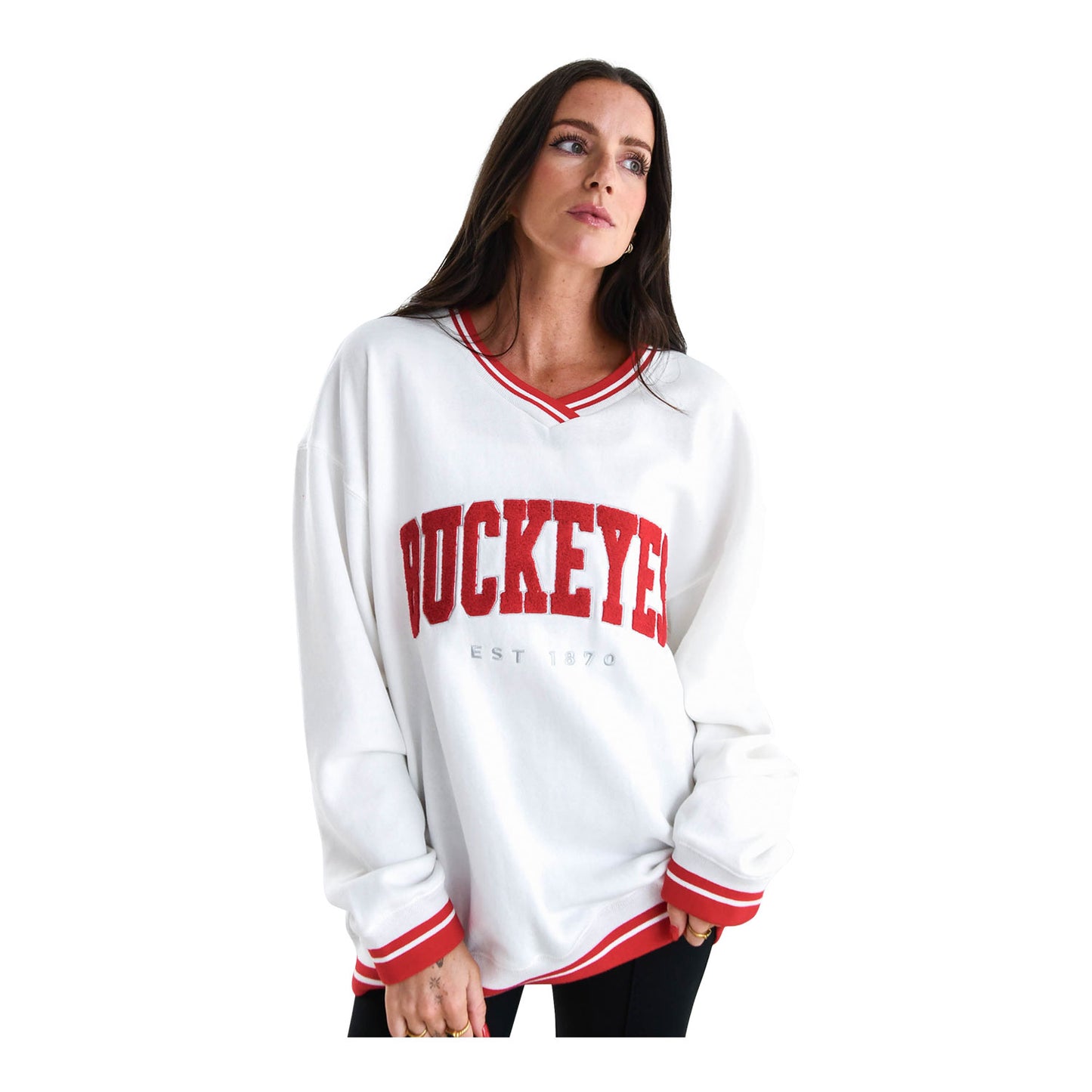 Ladies Ohio State Buckeyes V-Neck Sweatshirt - Front View