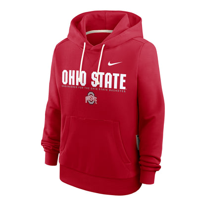 Ladies Ohio State Buckeyes Nike Wordmark Hooded Sweatshirt In Scarlet - Front View