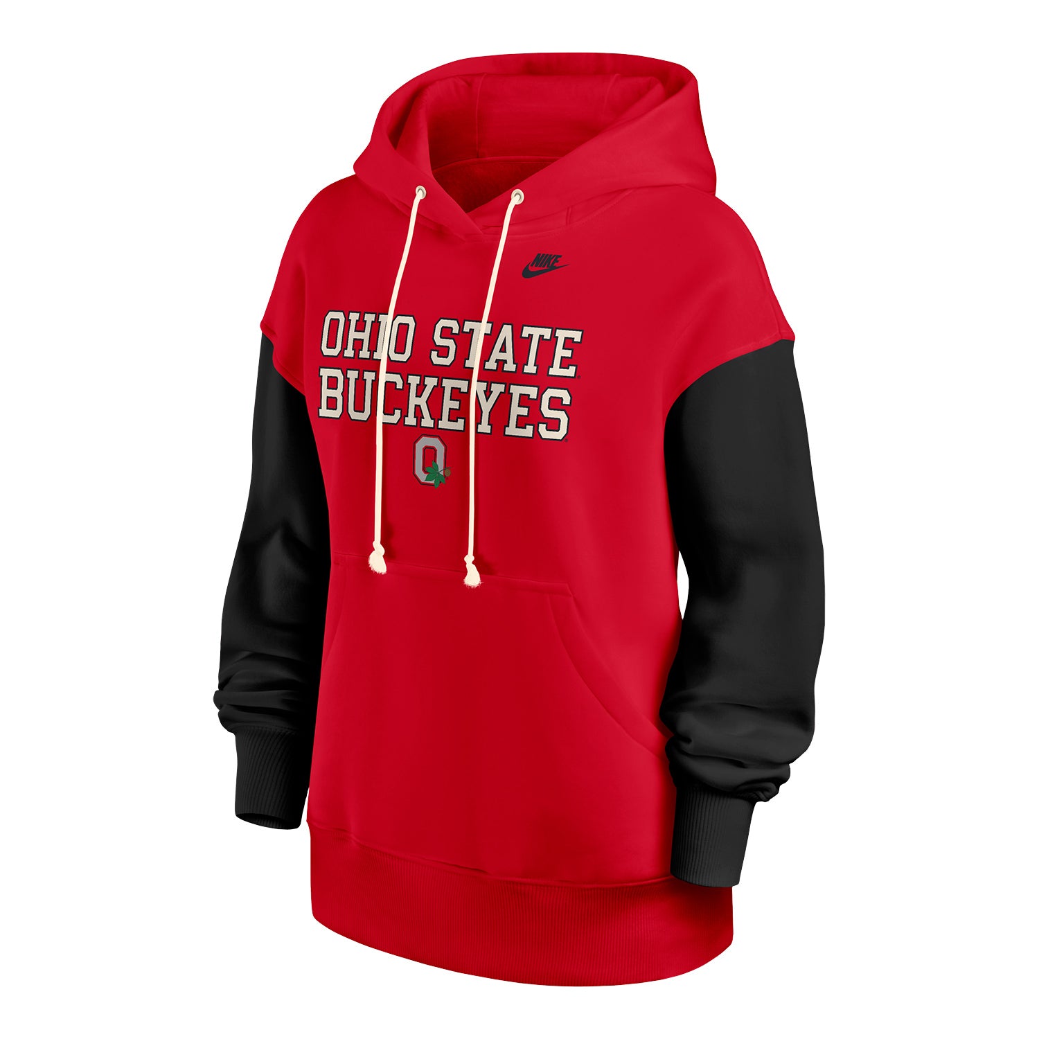 Ladies Ohio State Buckeyes Nike Colorblock Wordmark Hooded Sweatshirt In Scarlet - Front View