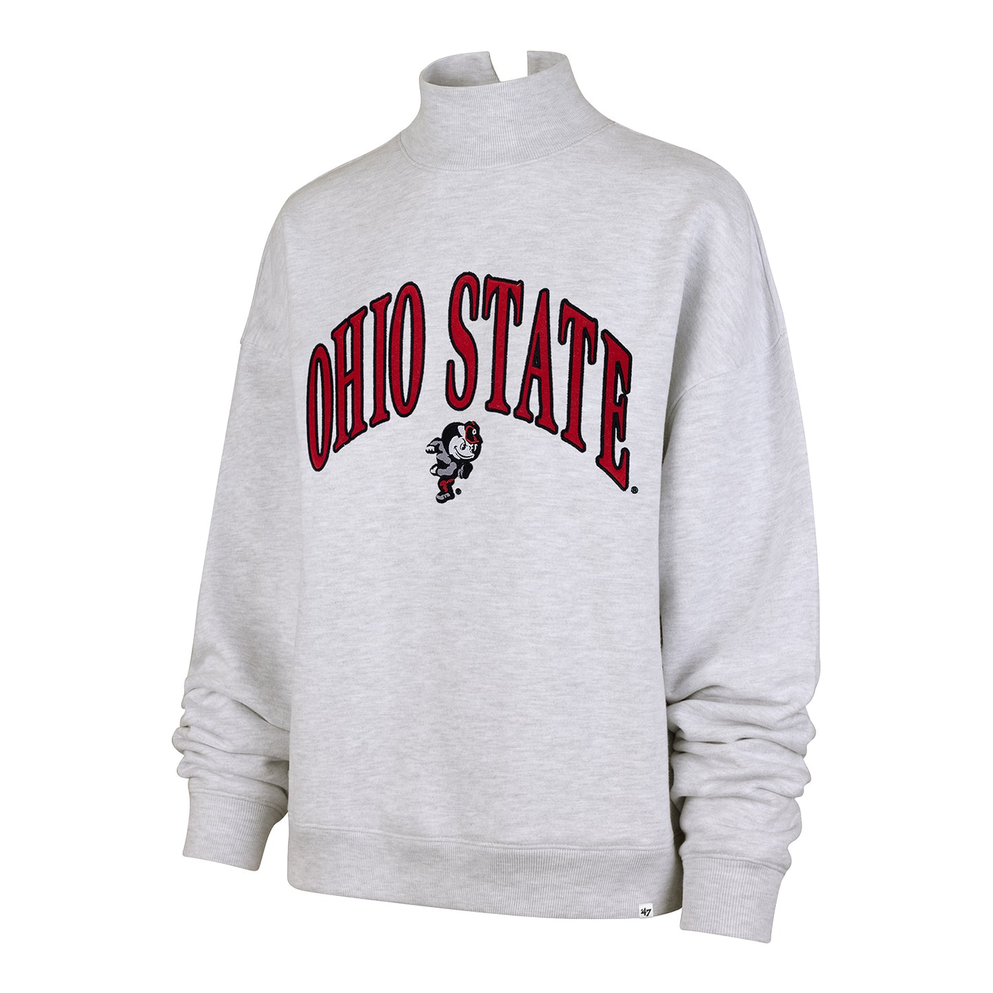 Ladies Ohio State Buckeyes 47 Brand Wordmark Mock Neck Crewneck In Gray - Front View