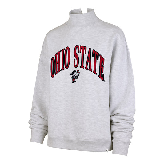 Ladies Ohio State Buckeyes 47 Brand Wordmark Mock Neck Crewneck In Gray - Front View