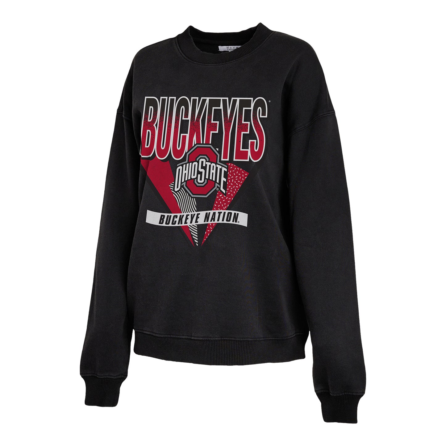 Ladies Ohio State Buckeyes WEAR Buckeye Nation Crewneck Sweatshirt In Black - Front View