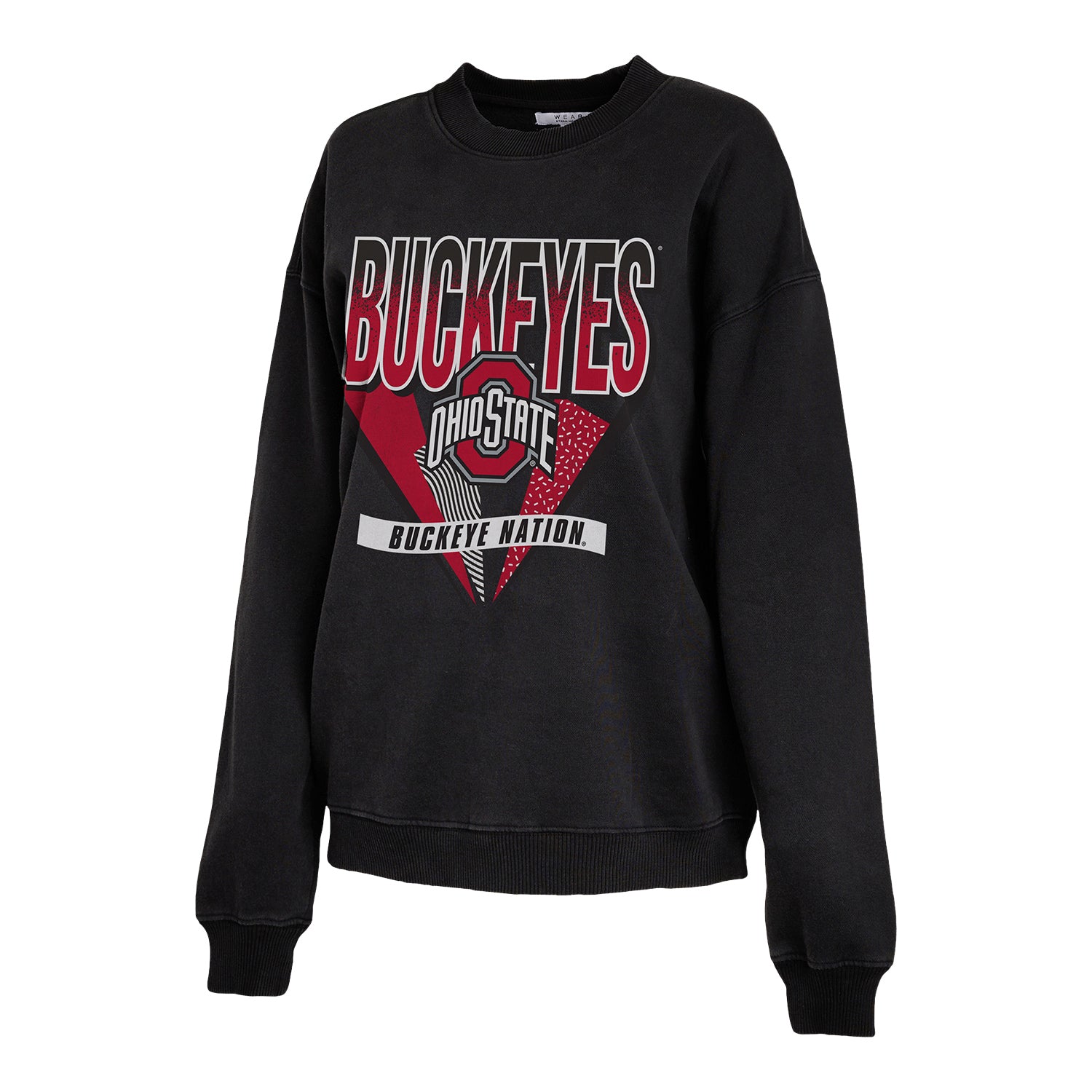 Ladies Ohio State Buckeyes WEAR Buckeye Nation Crewneck Sweatshirt In Black - Front View