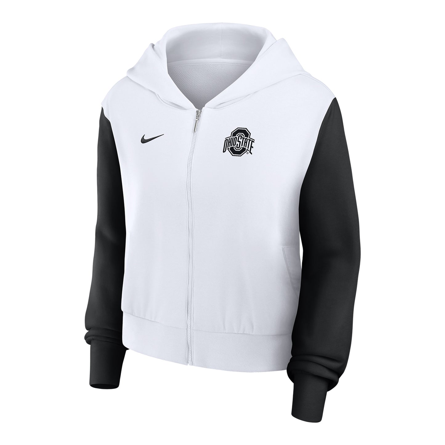 Ladies Ohio State Buckeyes Nike Full Zip Color Block Script Sweatshirt - Front View