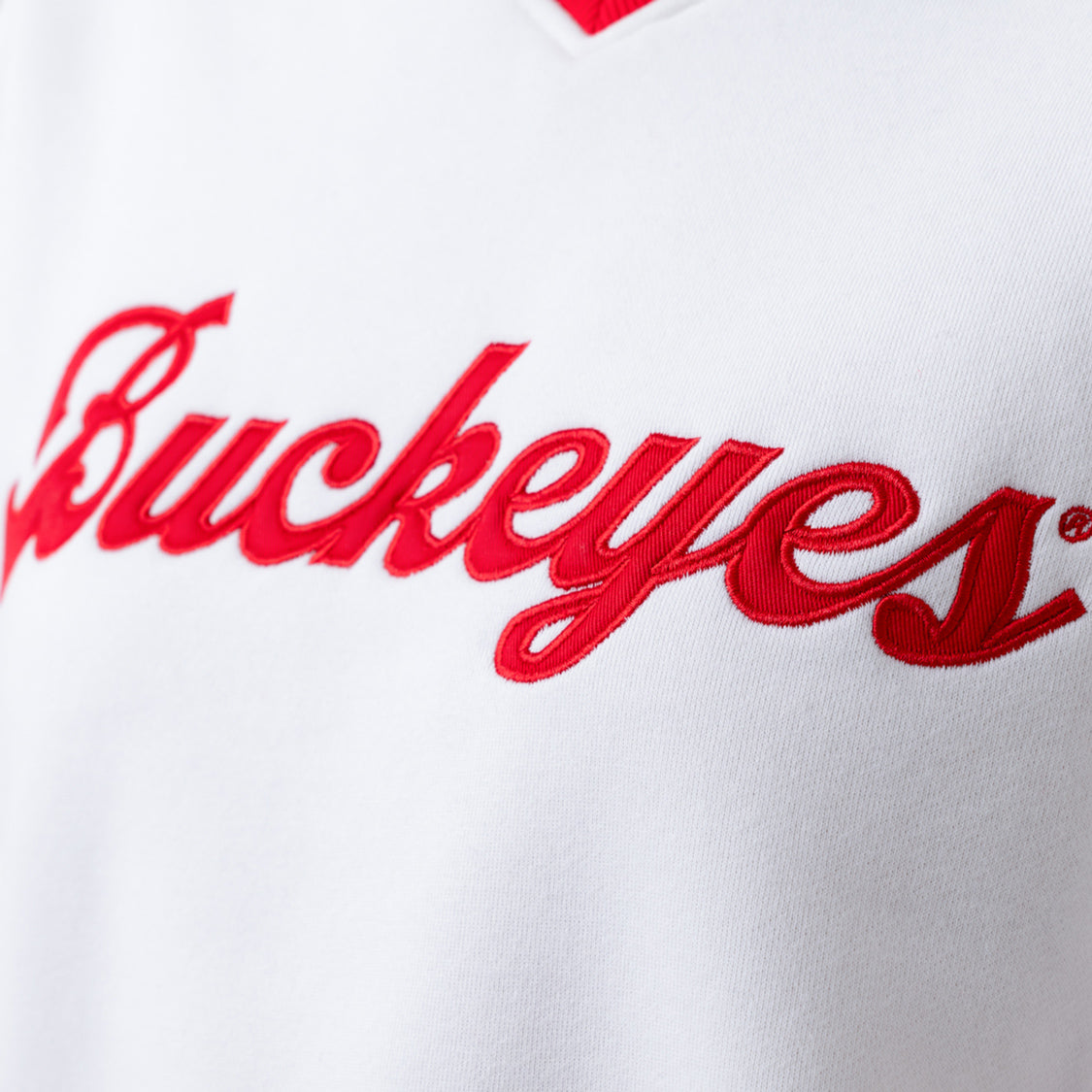 Ladies Ohio State Buckeyes Colorblock Crewneck Sweatshirt In White - Logo View