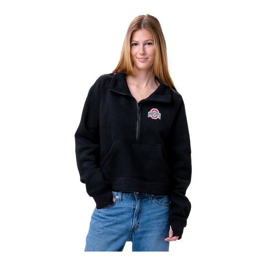 Ladies Ohio State Buckeyes Club Quarter Zip In Black - Front View