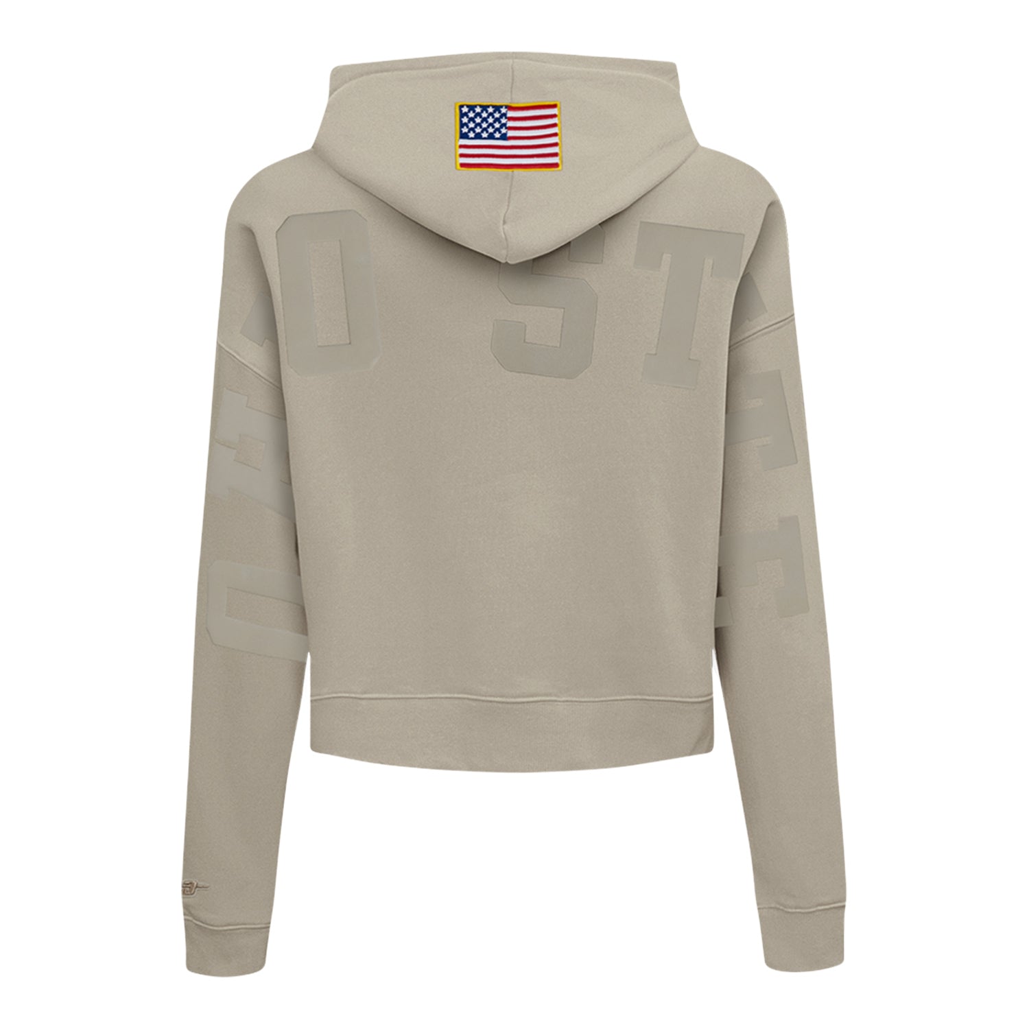 Ladies Ohio State Buckeyes Prostandard Primary Logo Our Honor Defend Crewneck Sweatshirt In Tan - Back View