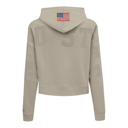 Ladies Ohio State Buckeyes Prostandard Primary Logo Our Honor Defend Crewneck Sweatshirt In Tan - Back View
