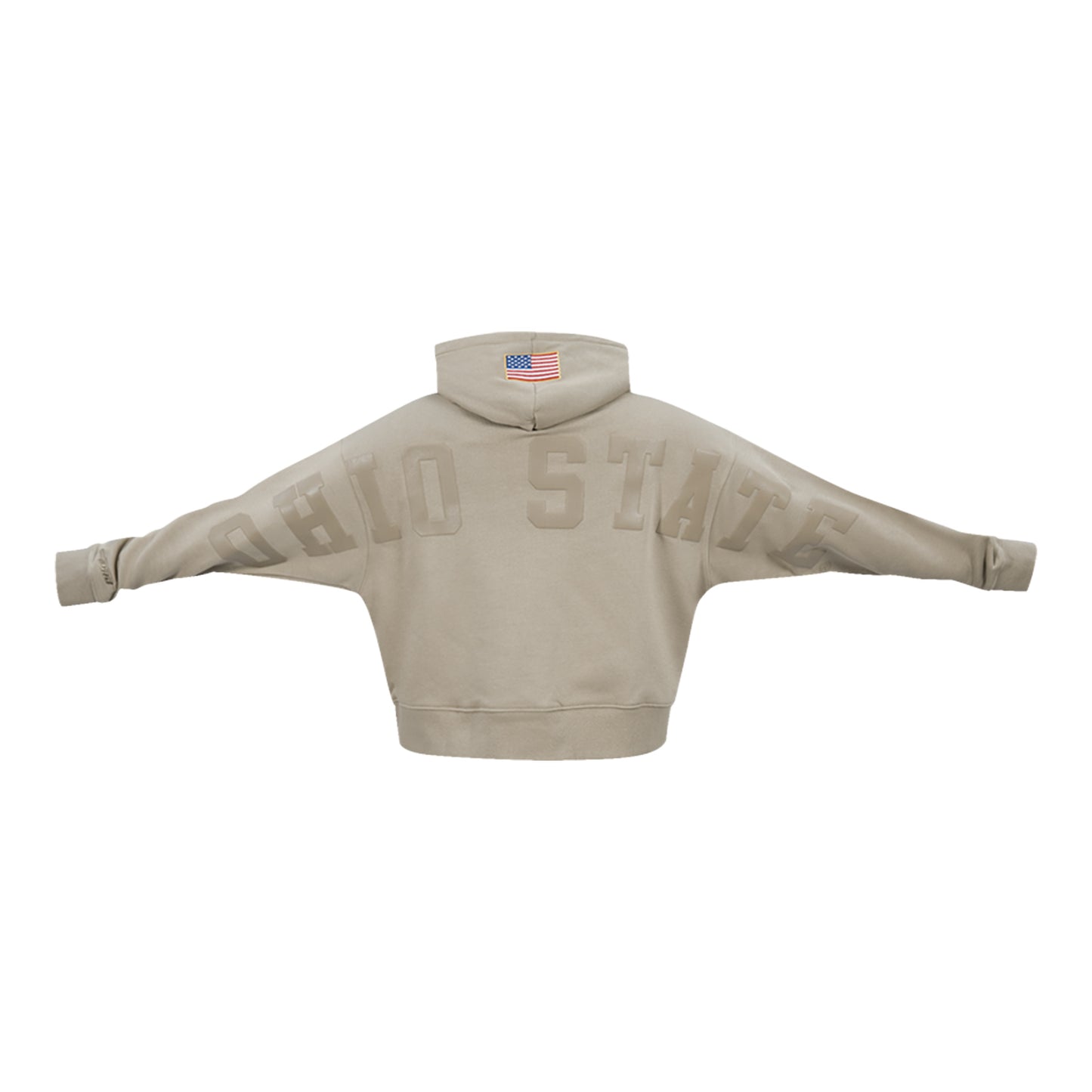 Ladies Ohio State Buckeyes Prostandard Primary Logo Our Honor Defend Crewneck Sweatshirt In Tan - Back Stretched View