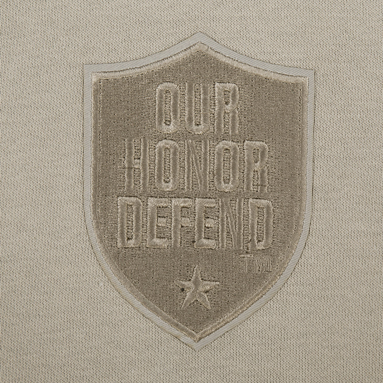 Ladies Ohio State Buckeyes Prostandard Primary Logo Our Honor Defend Crewneck Sweatshirt In Tan - OHD Patch View