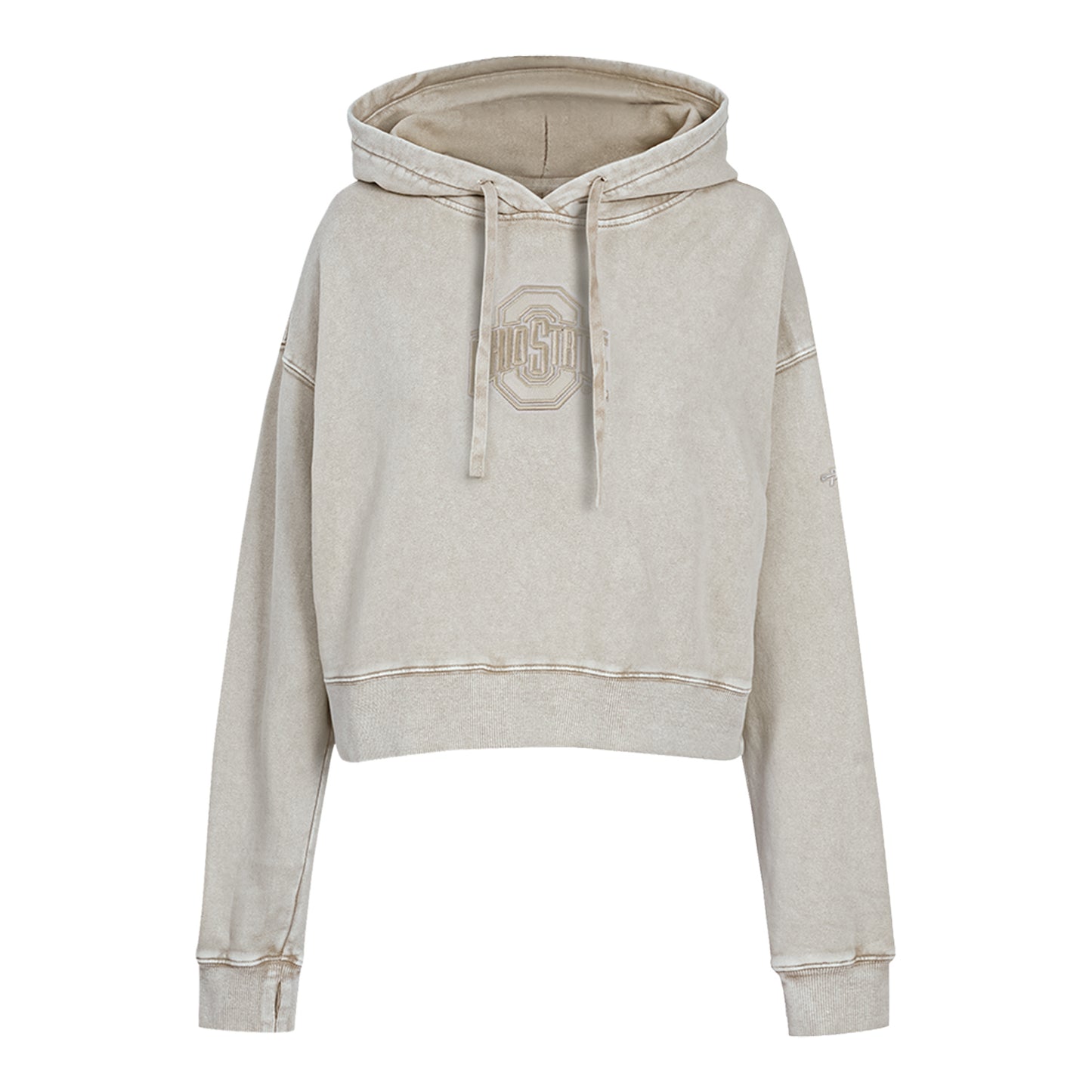 Ladies Ohio State Buckeyes Prostandard Washed Primary Logo Cropped Sweatshirt In Cream - Front View