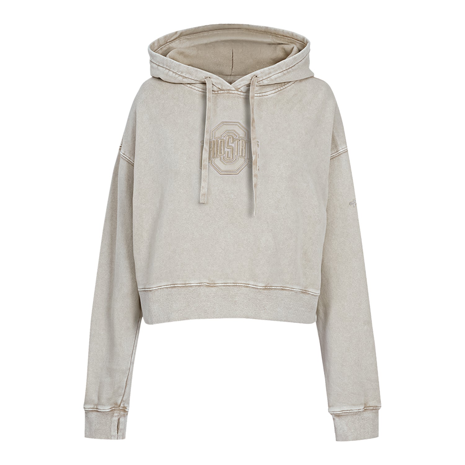 Ladies Ohio State Buckeyes Prostandard Washed Primary Logo Cropped Sweatshirt In Cream - Front View
